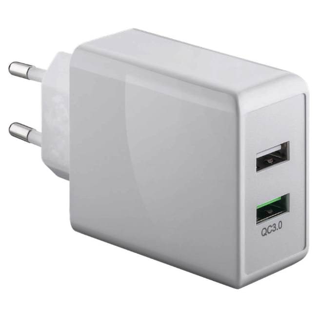 Chargeur rapide Dual-USB QC 3.0 (28 W) blanc - Satonline