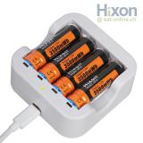 Hixon 4x AA batteria Li-Ion 1.5V + caricatore